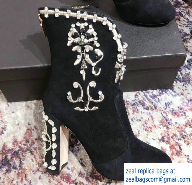 Dolce & Gabbana Embroidery Heel 9cm Ankle Boots Black 2018